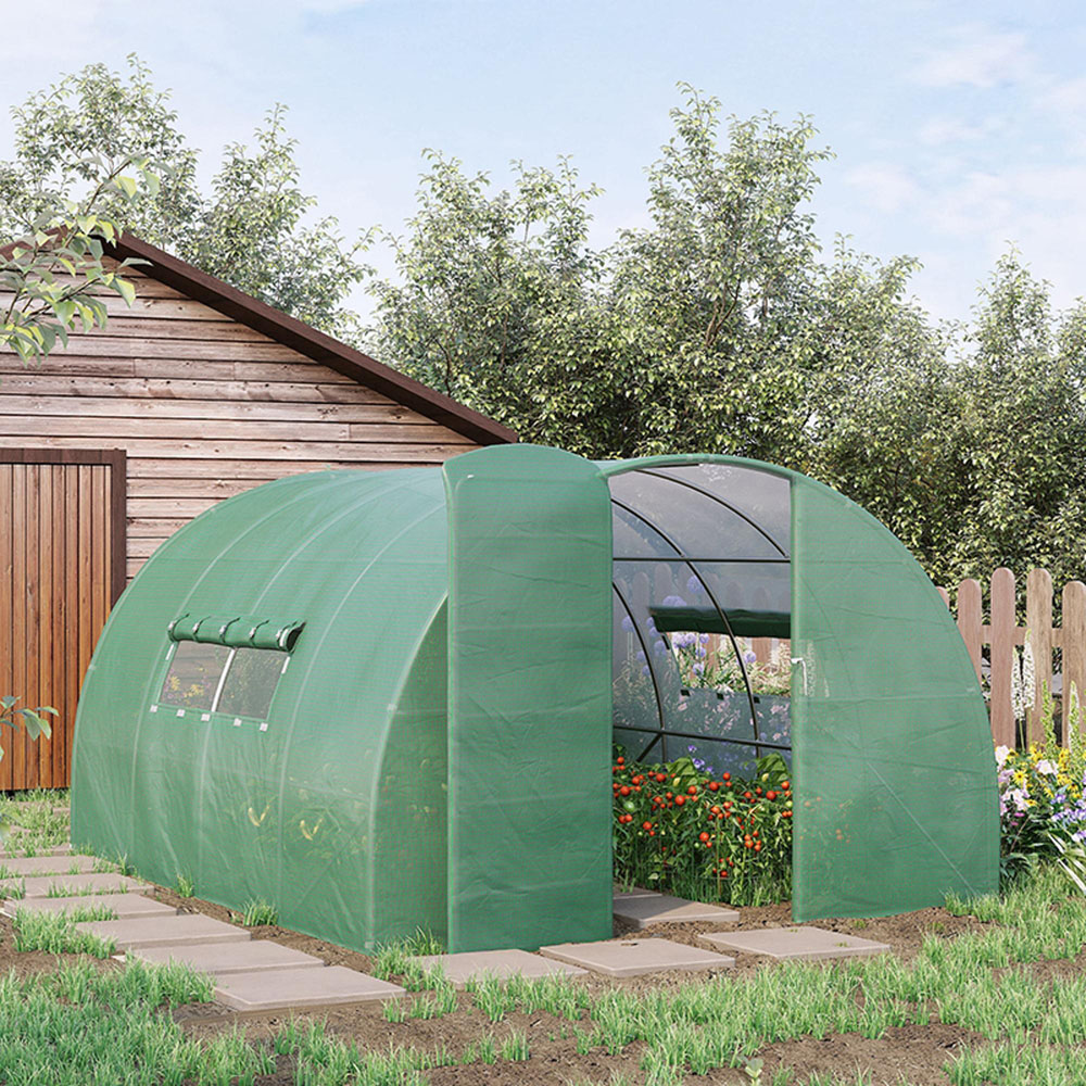 Outsunny Green Steel 10 x 13ft Walk In Polytunnel Greenhouse Image 2