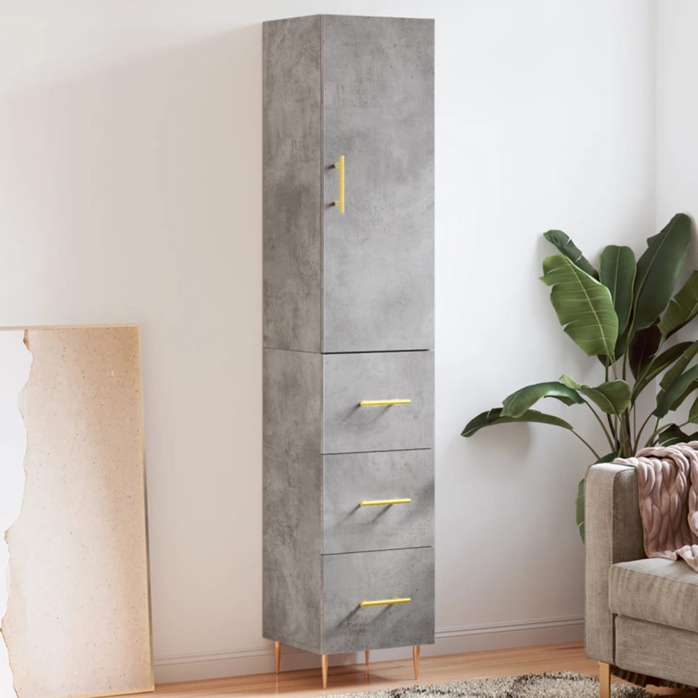 vidaXL Single Door 3 Drawer Concrete Grey Highboard Image 1