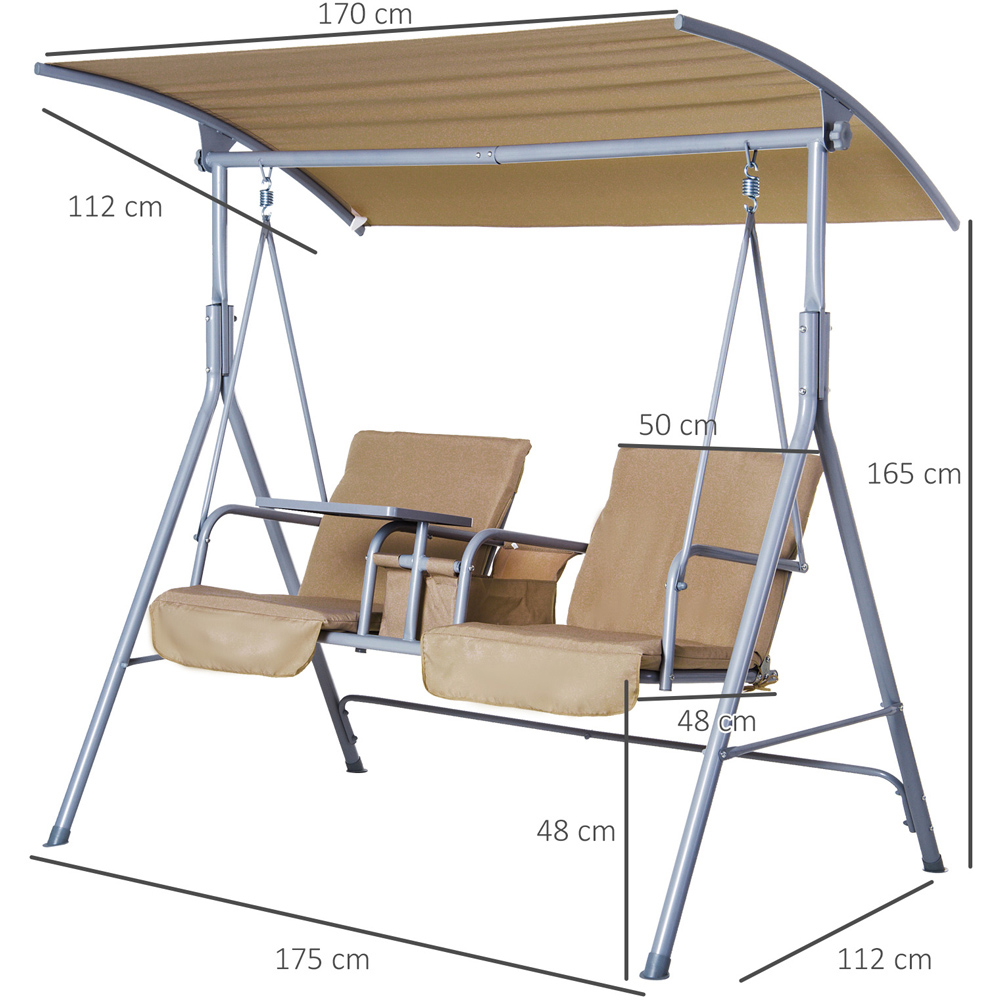 Outsunny 2 Seater Beige Garden Swing Chair with Canopy Image 7