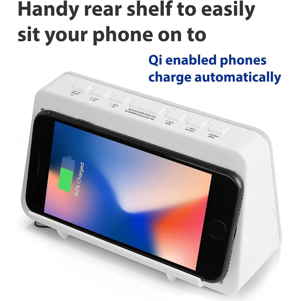 Grouptronics GTQ-RENEW White Wireless Charging Alarm Clock Radio Image 4