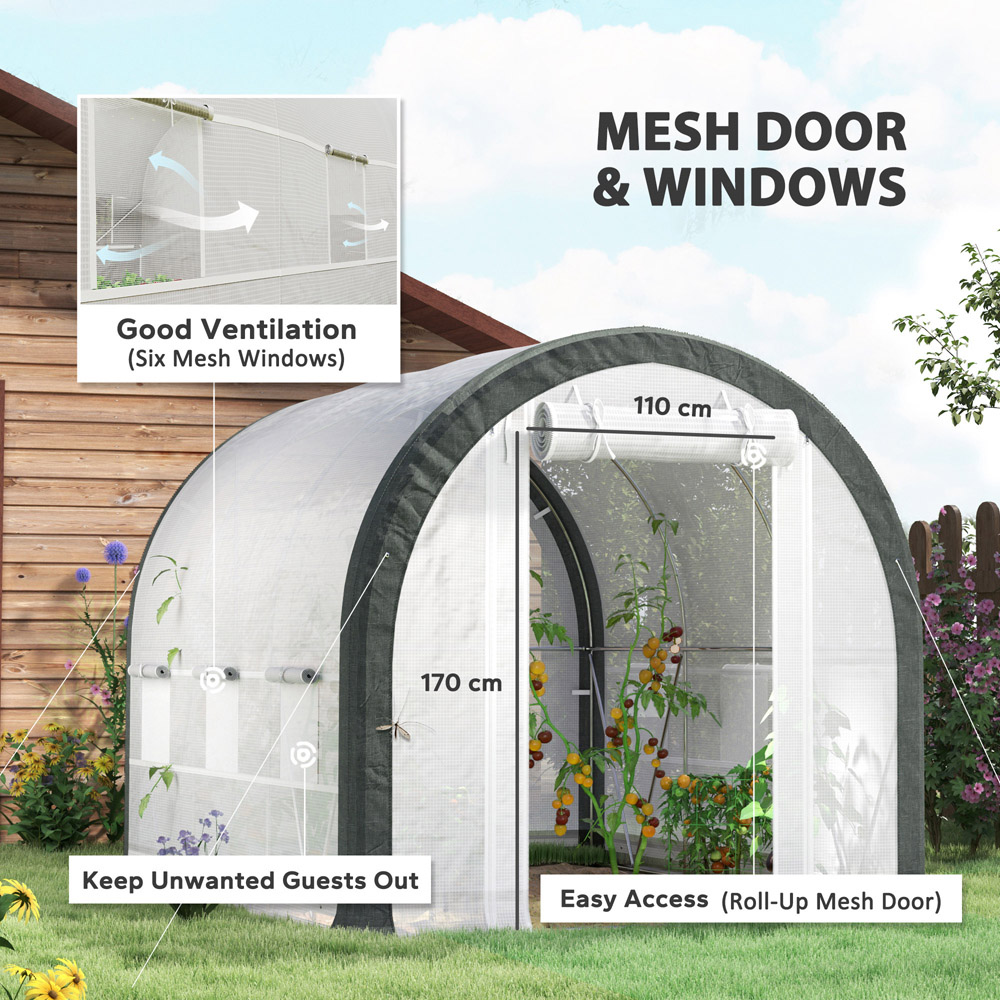 Outsunny 6.5 x 9.7ft Walk-in Tunnel Greenhouse with Mesh Door and Window Image 6