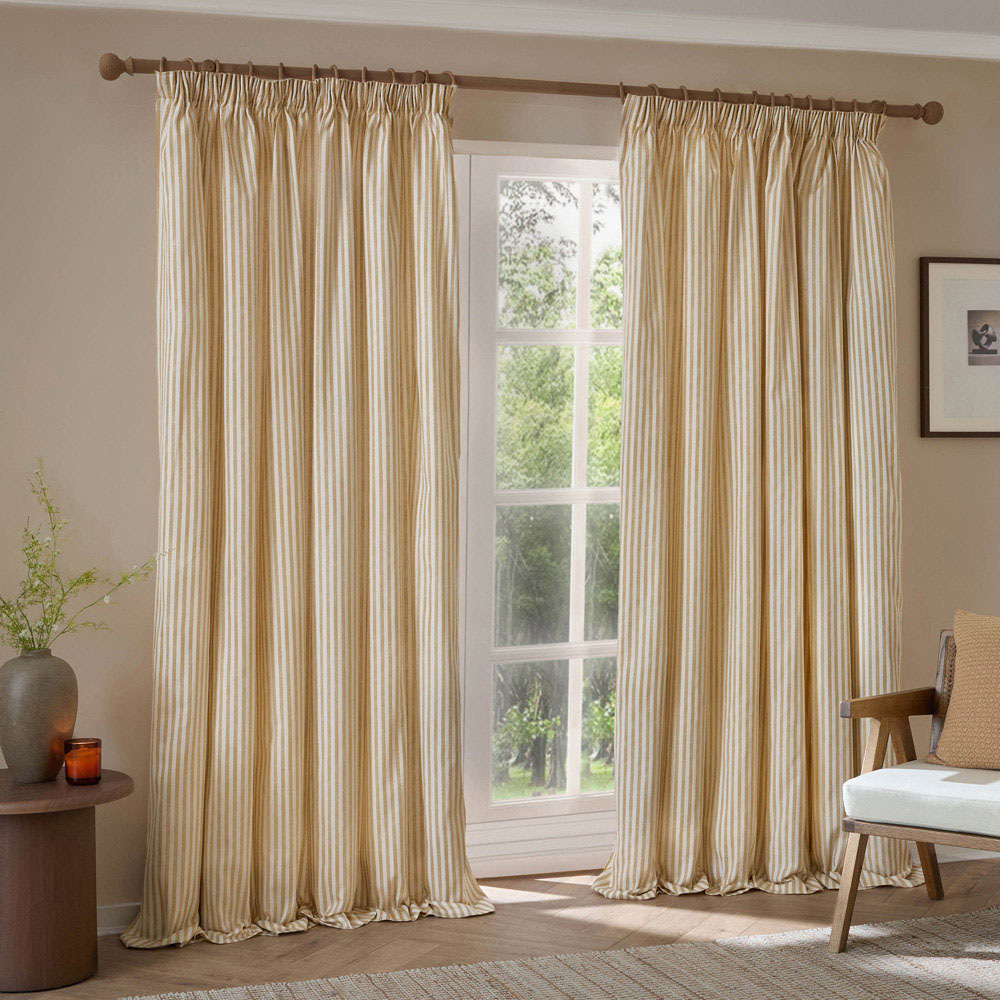 Yard Hebden Honey Yellow Cotton Blackout Pencil Pleat Curtains 229 x 229cm Image 1