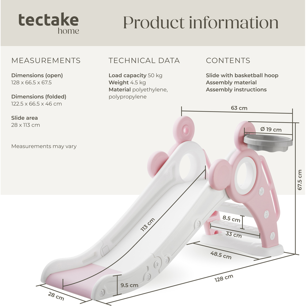 tectake Pink Children's Slide Joy with Basketball Hoop Image 9