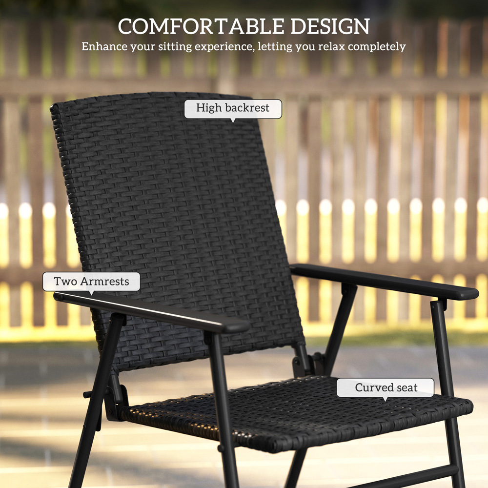 Outsunny 2 Seater Black Foldable Rattan Chair with Armrest Image 5