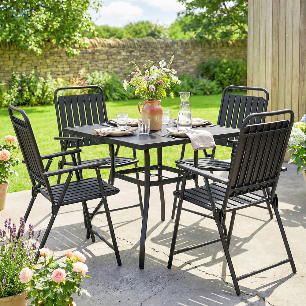 Outsunny Set of 4 Black Plastic Foldable Garden Chair Image 1
