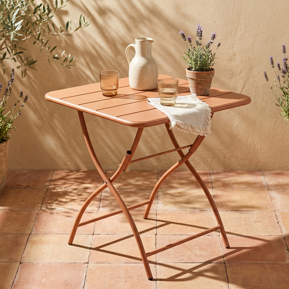 Core Products 2 Seater Terracotta Square Metal Foldable Garden Bistro Table Image 4