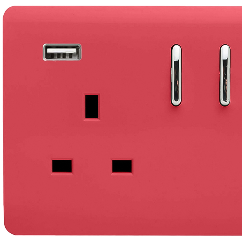 Trendi Switch 2 Gang 13amp 2 Port USB Strawberry Red Switched Plug Socket Image 2