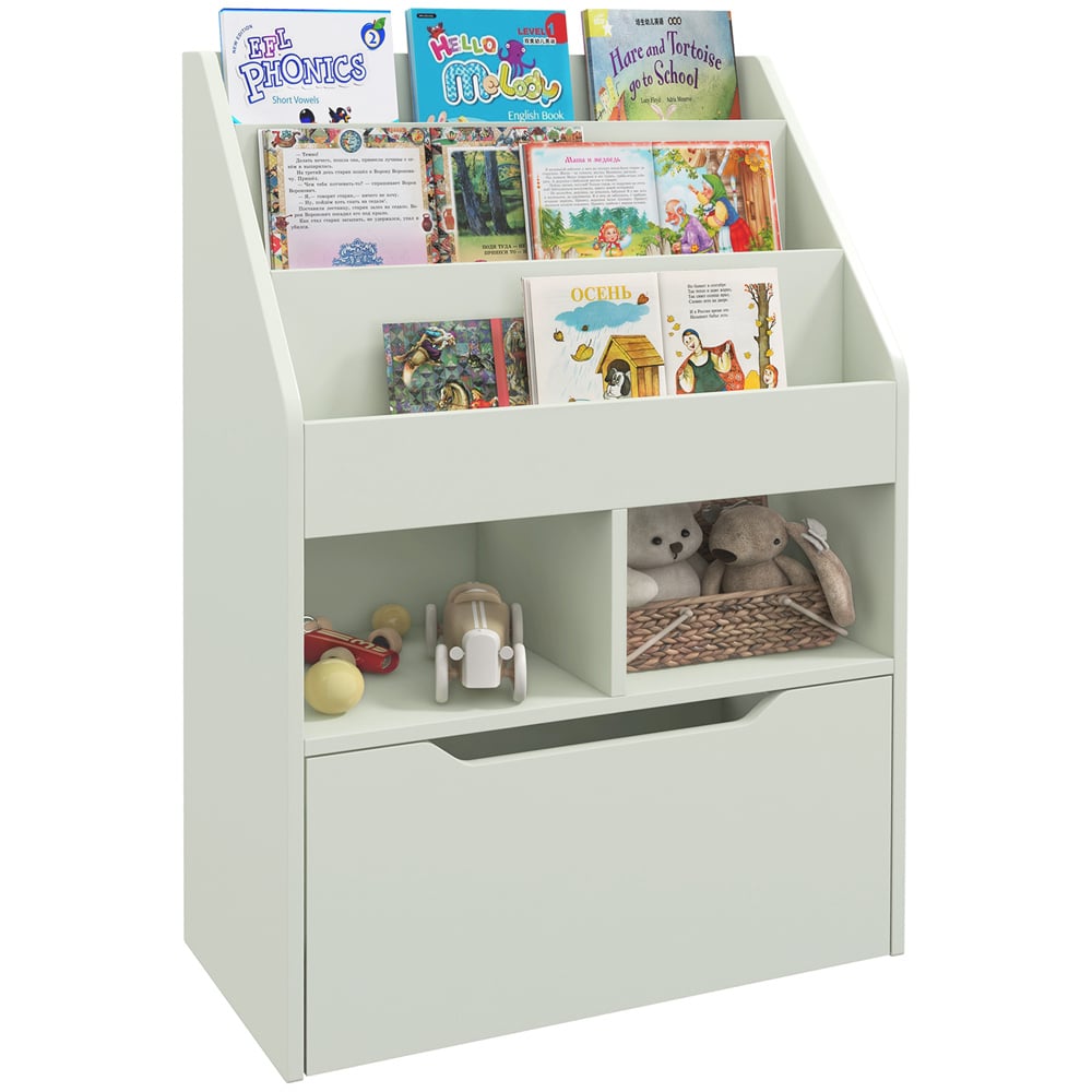 HOMCOM 3 Shelf Single Drawer Green Kids Bookcase Image 2