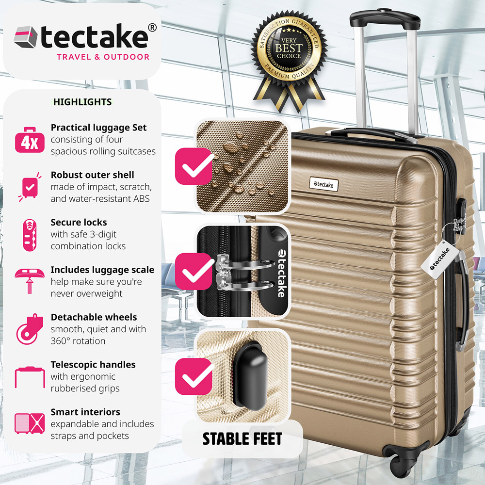 Tectake Mila Set of 4 Champagne Hard Shell Travel Suitcase Set Image 2