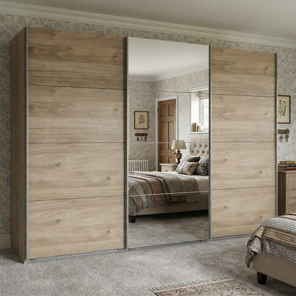 TJ'S Dublin 3 Sliding Door Oak Wardrobe Image 1