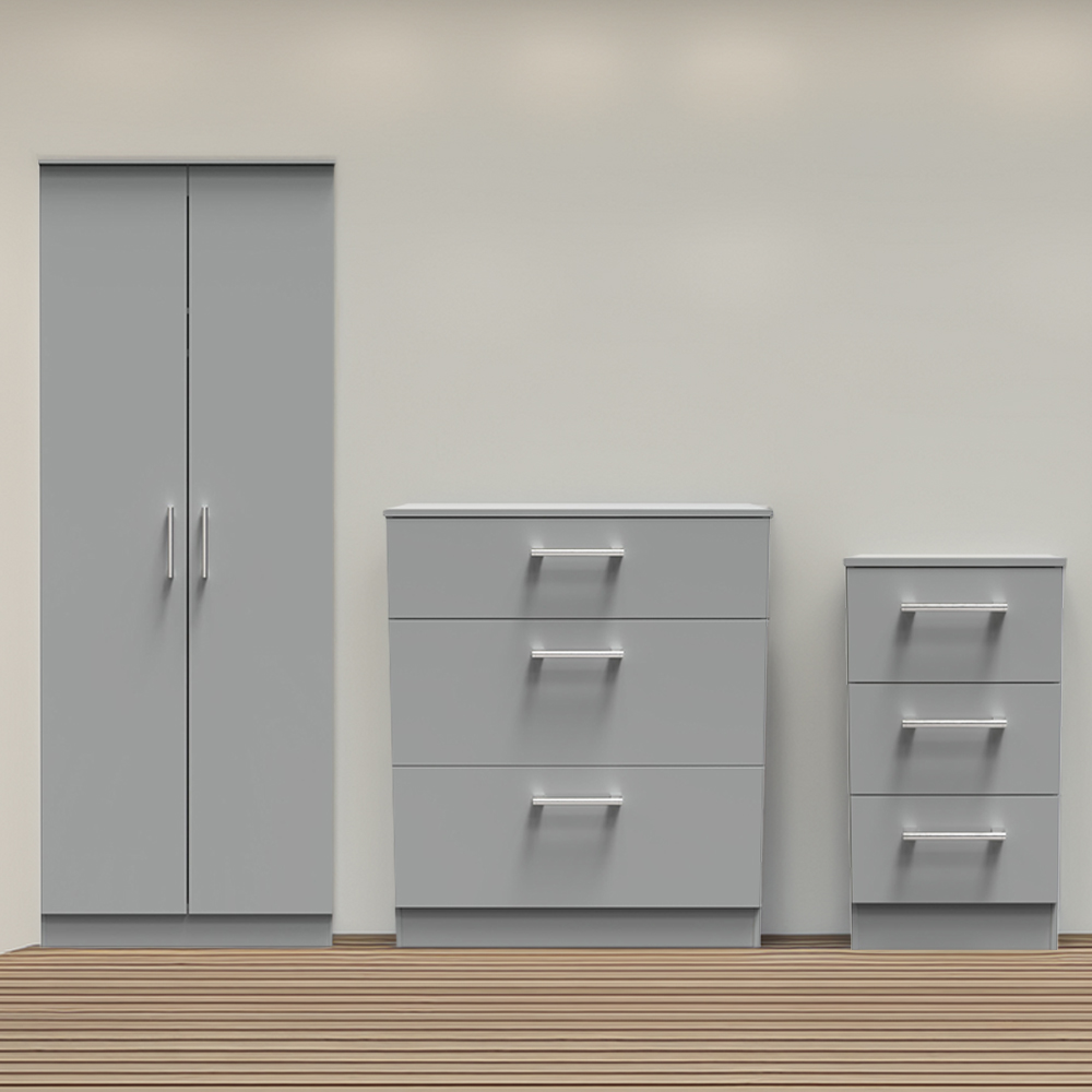 Crowndale Devon 3 Piece Dusk Grey Bedroom Furniture Set Image 1