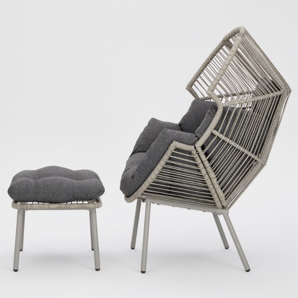 Antigua Dark Grey PE Rattan Egg Chair with Footstool Image 4