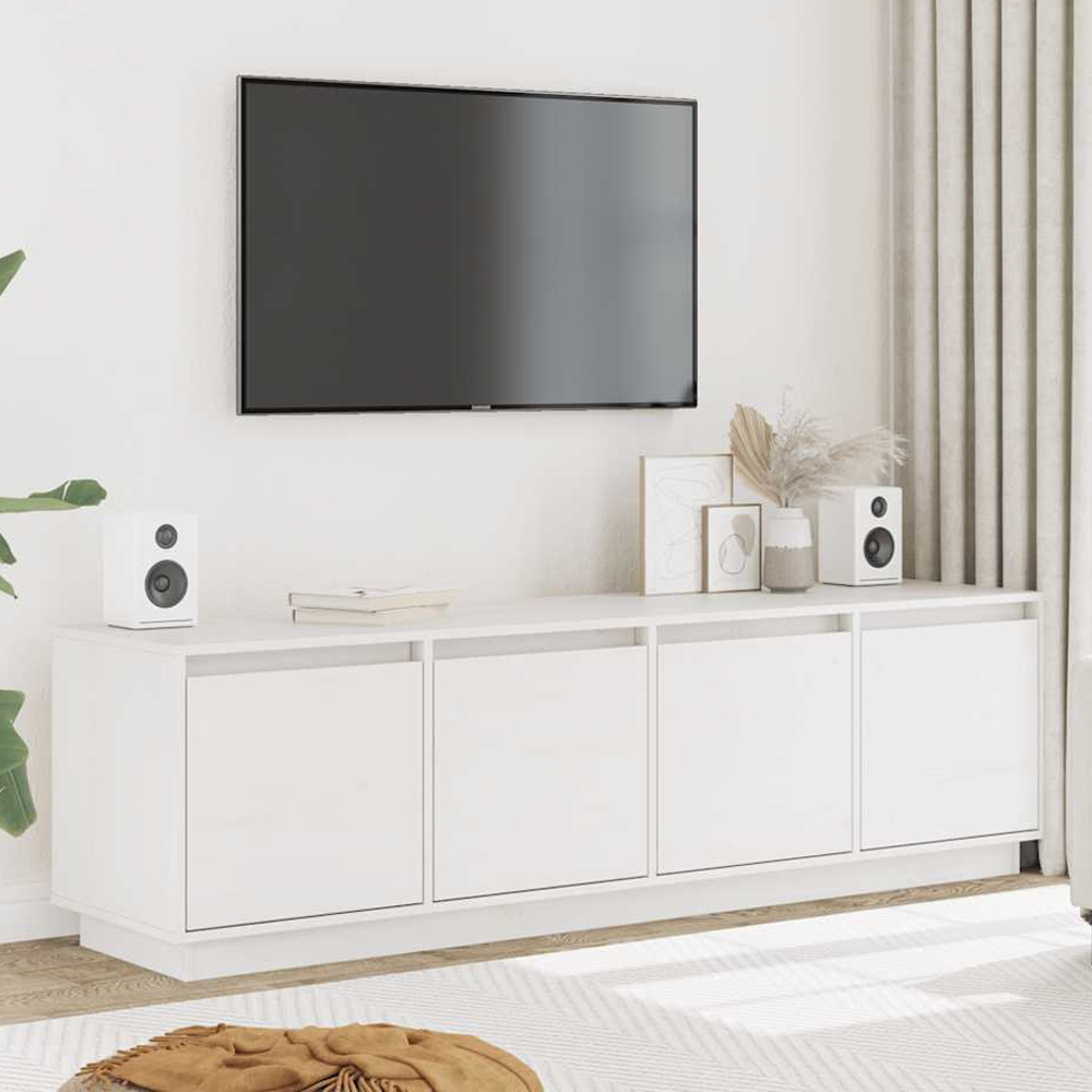 vidaXL 4 Door White Solid Pine Wood TV Cabinet Image 1