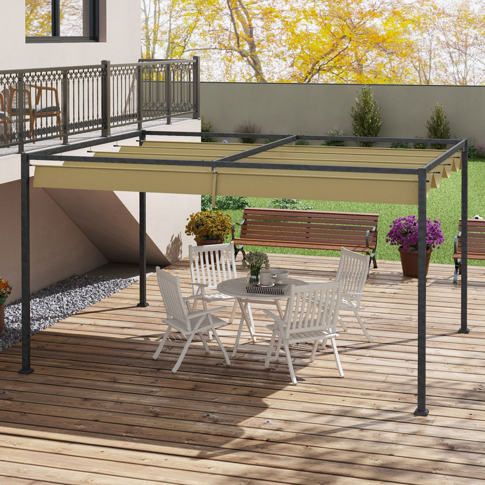 Outsunny 3 x 2m Khaki Steel Frame Retractable Roof Pergola Image 4