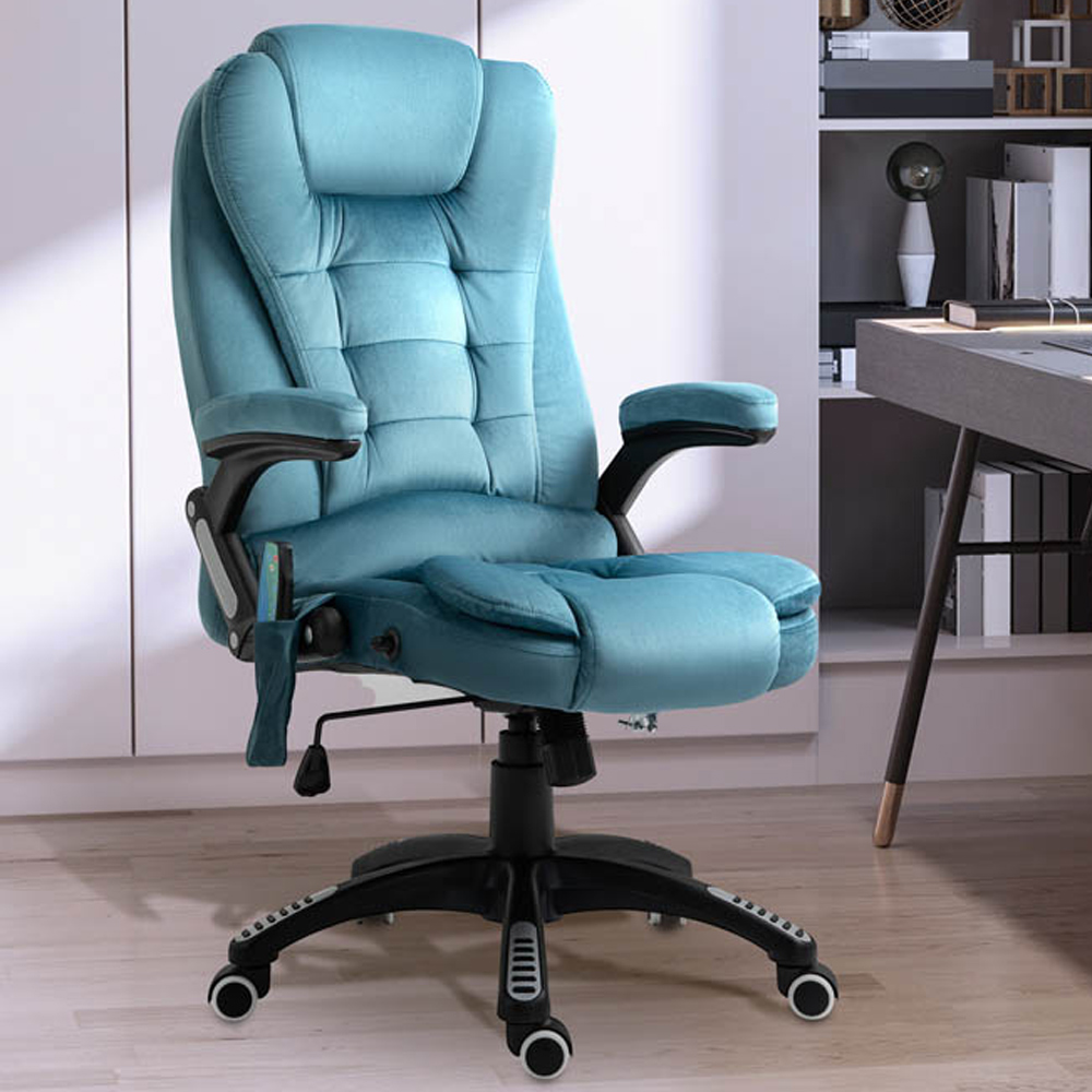 Portland Blue Velvet Swivel Massage Recliner Office Chair Image 1
