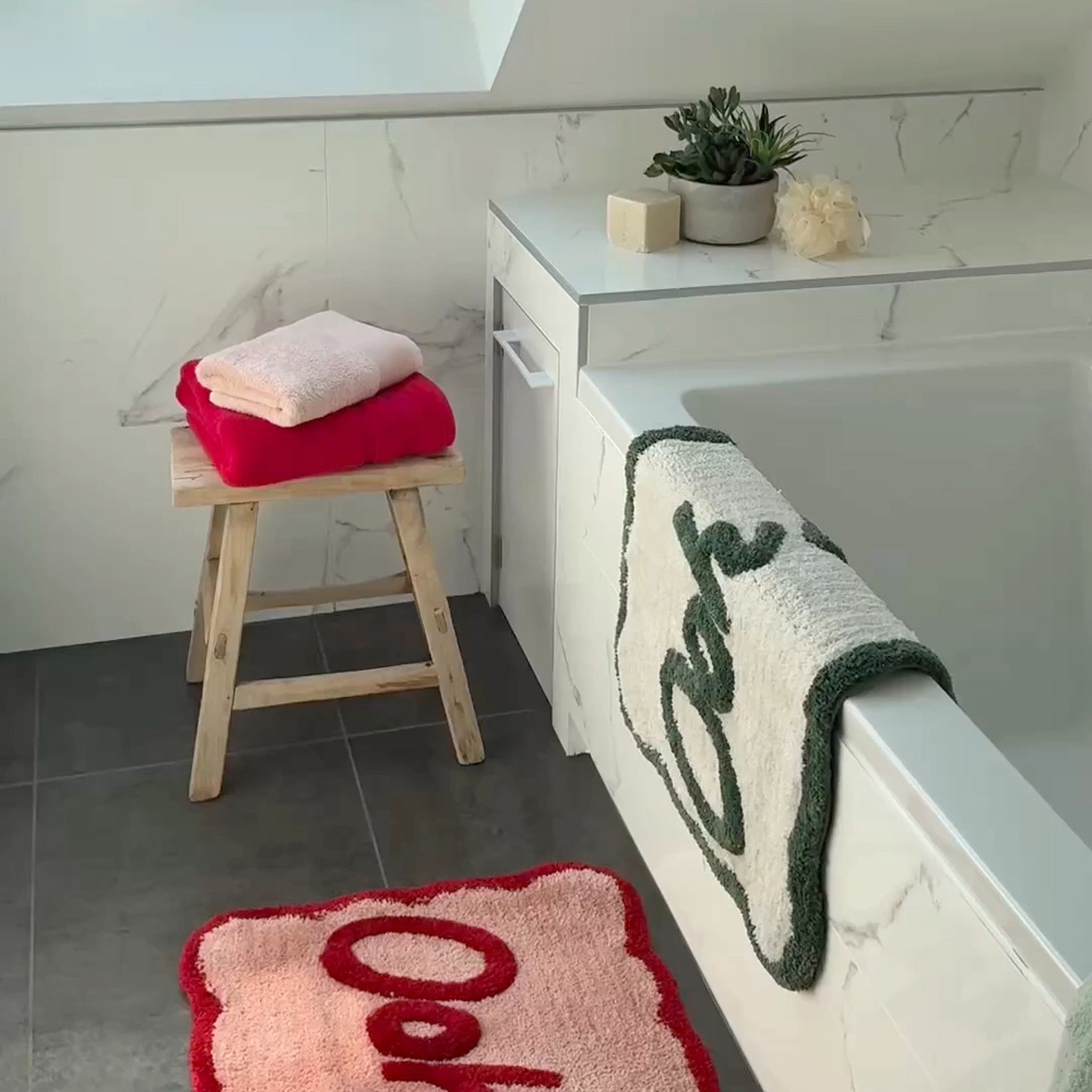 Mooky Mats Ooh La La Slogan Scallop Green and Cream Non Slip Bath Mat 50 x 80cm Image 4