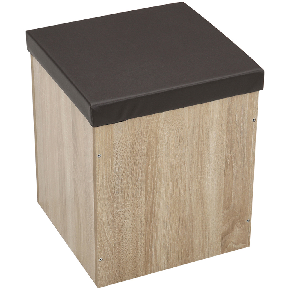 Living and Home 4 Seater Natural Wood Table & Storage Stool Set Image 5