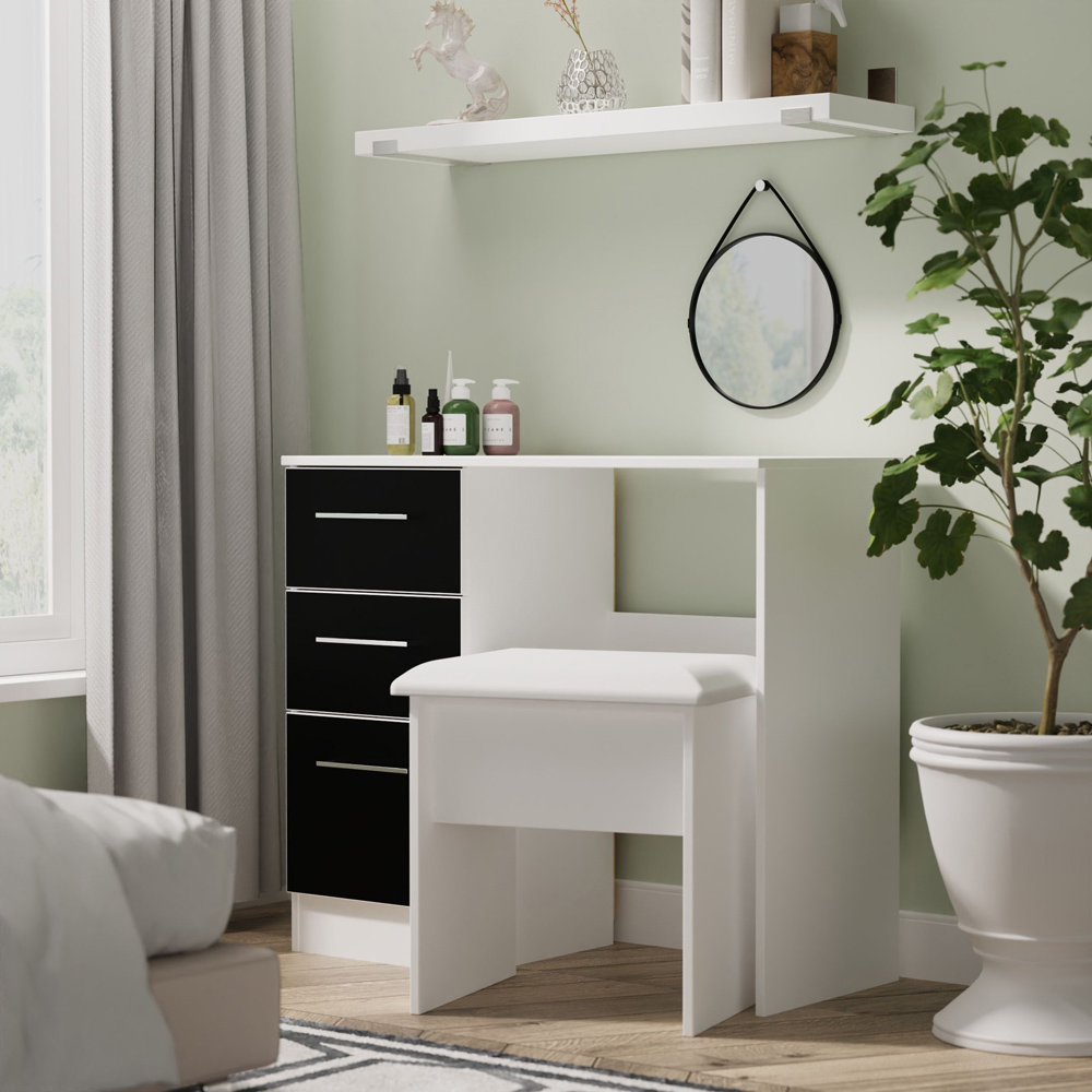 Crowndale Worcester 3 Drawer Matt Black and White Vanity Dressing Table Ready Assembled Image 7