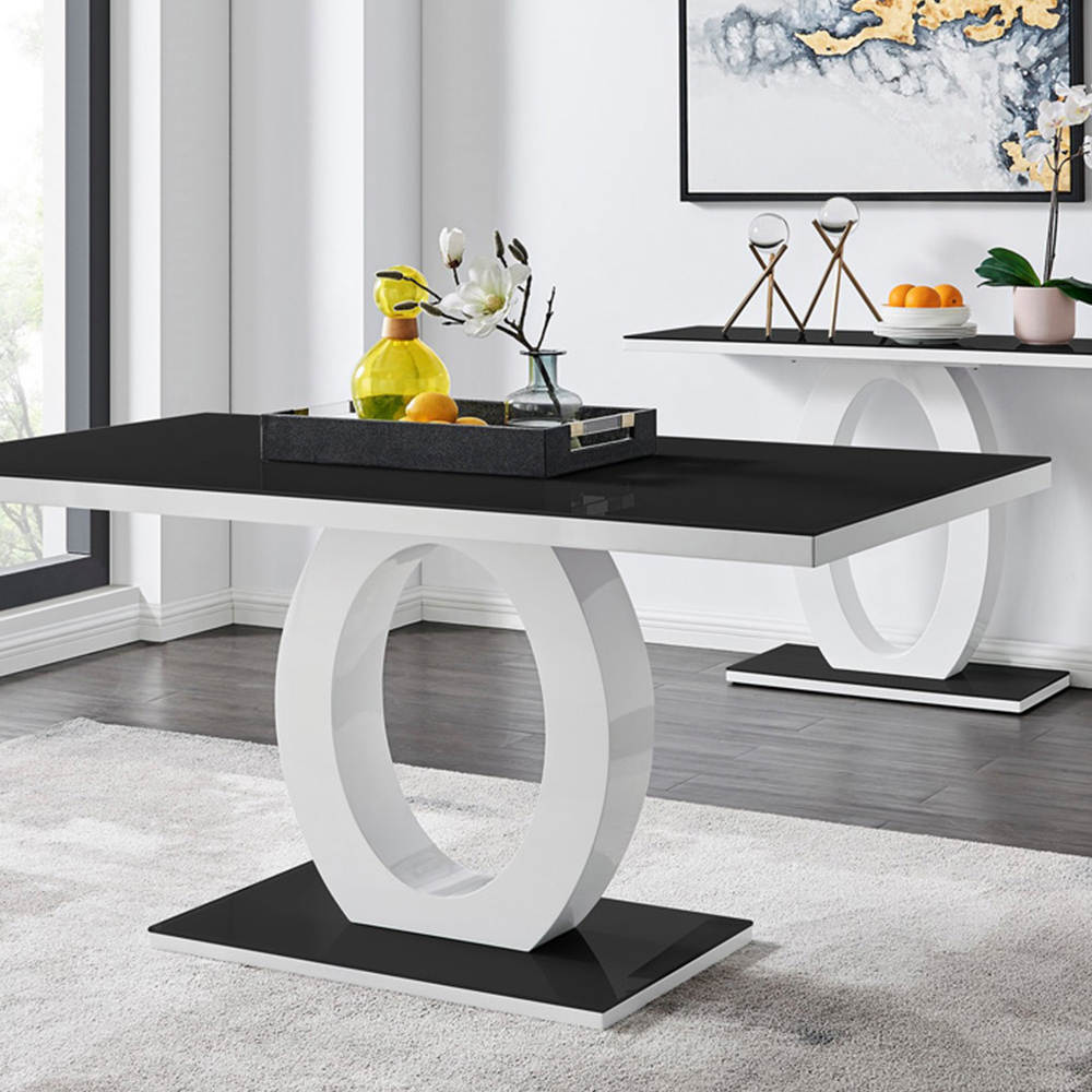 Furniturebox Lucia Valera 6 Seater Square Dining Set Black High Gloss and Grey Image 8