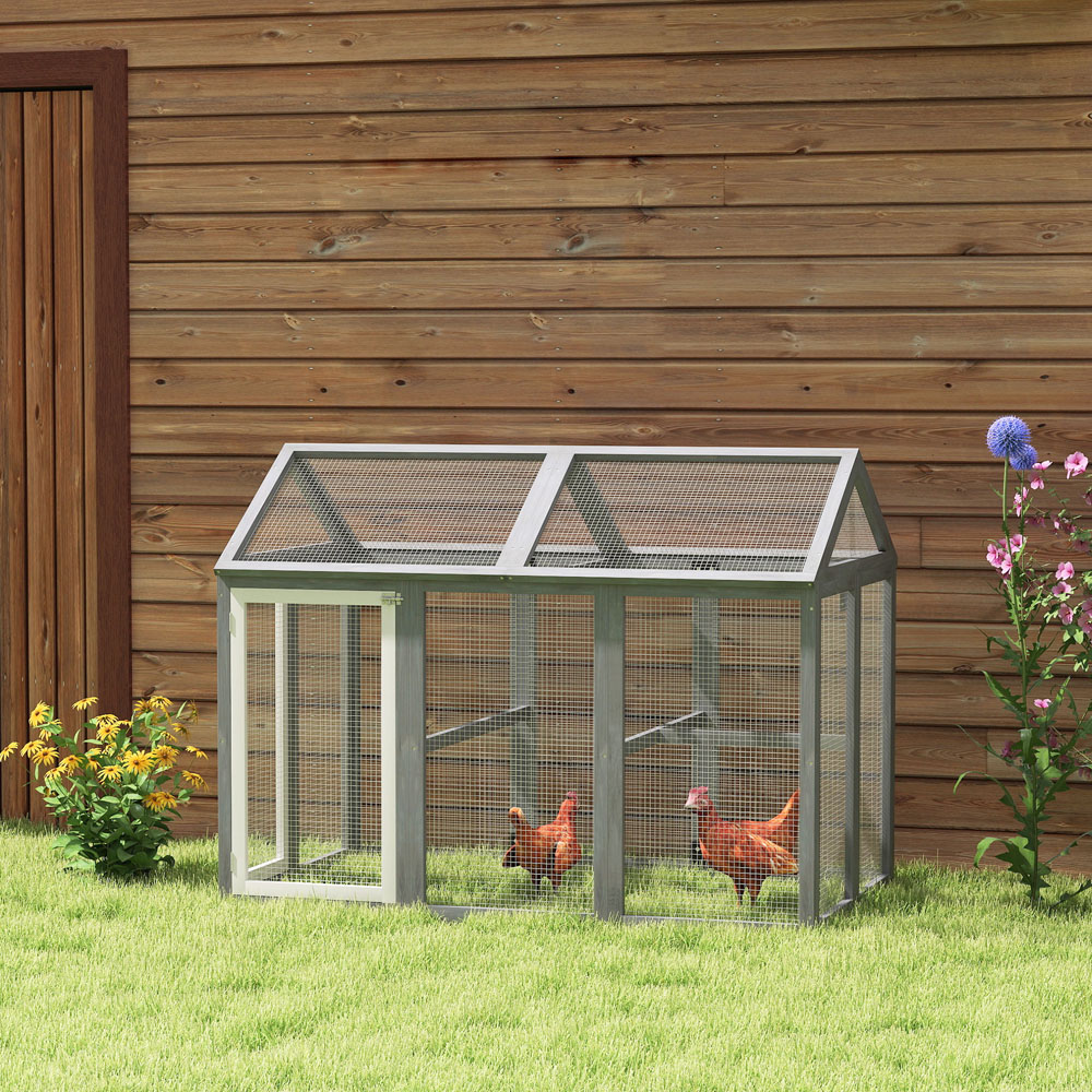 PawHut 106 x 140cm Grey Wooden Chicken Coop Image 2