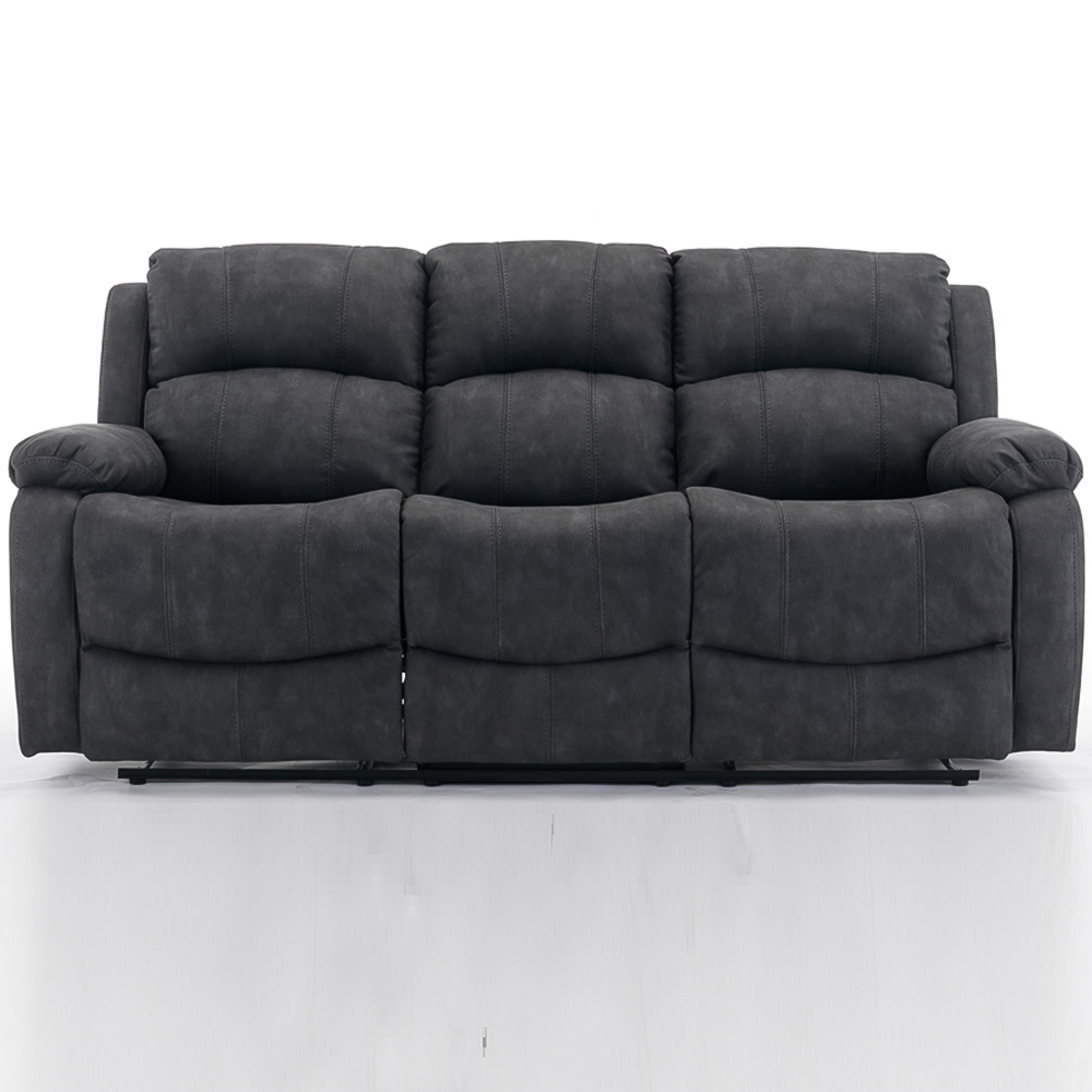Furniture One 3 Seater Dark Grey Full Fabric Manual Recliner Sofa Image 2