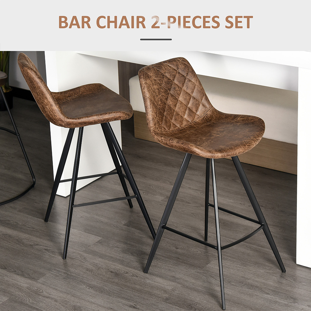 Portland Brown Microfibre Vintage Bar Stool Set of 2 Image 4