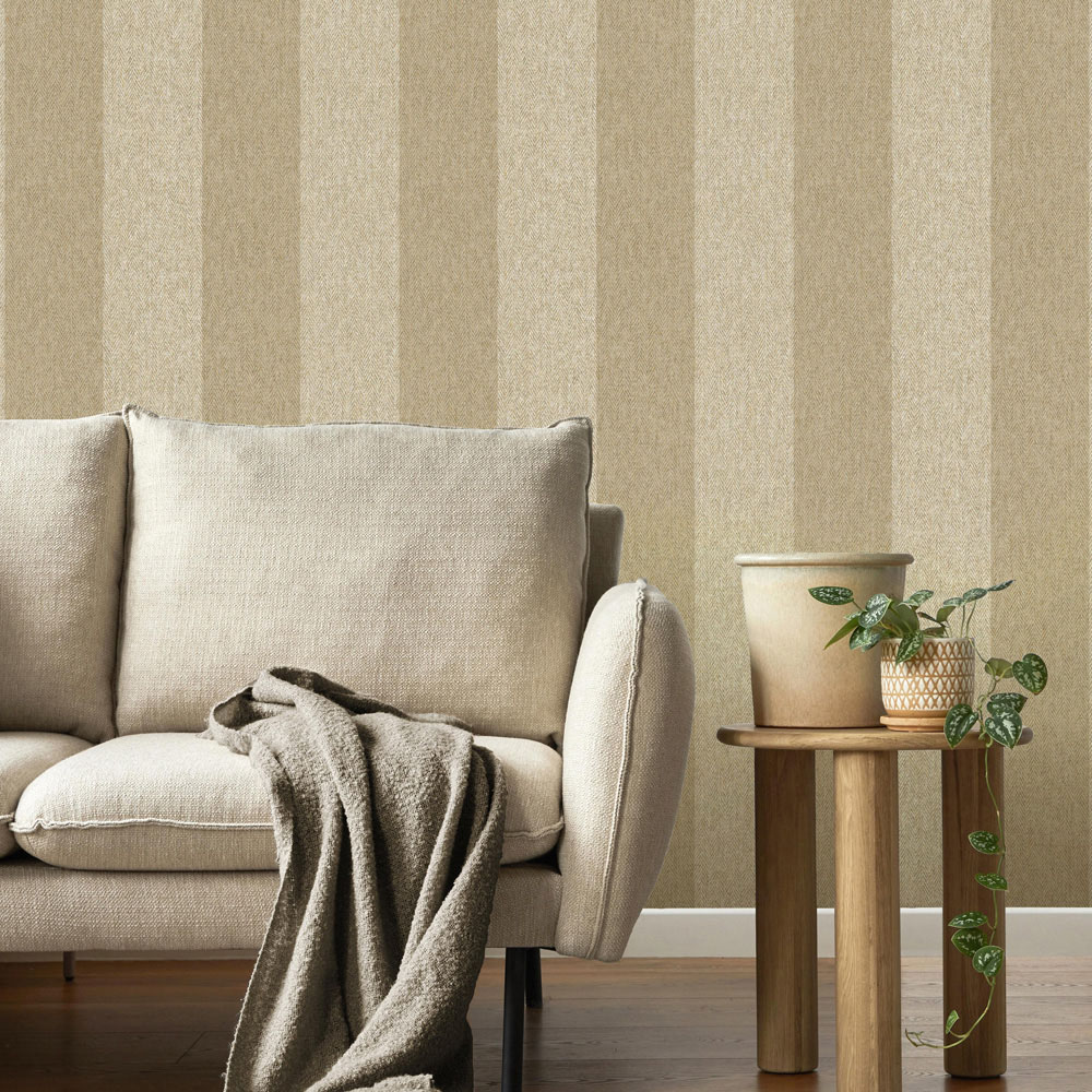 Crown Harris Stripe Natural Wallpaper Image 6