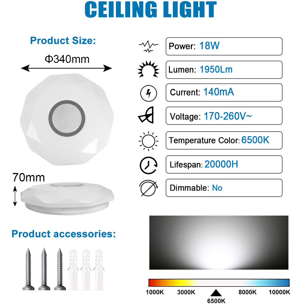 ExtraStar 18W LED Lumen Diamond Shape Daylight Ceiling Light Image 7
