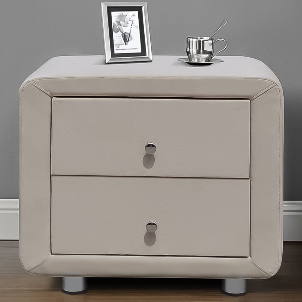 Brooklyn 2 Drawer Cream Plush Velvet Bedside Table Image 1