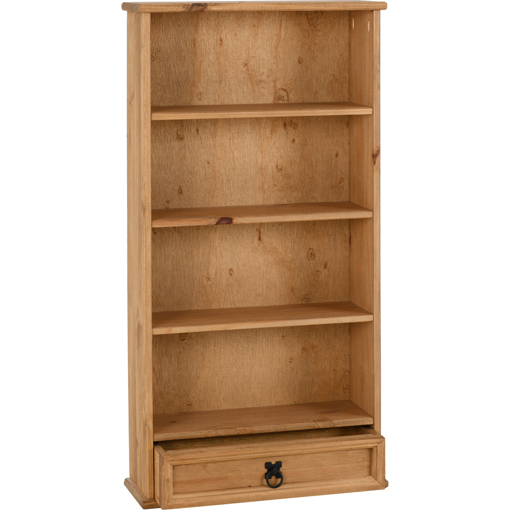Seconique Corona Single Drawer 4 Shelf Distressed Waxed Pine Bookcase Image 4