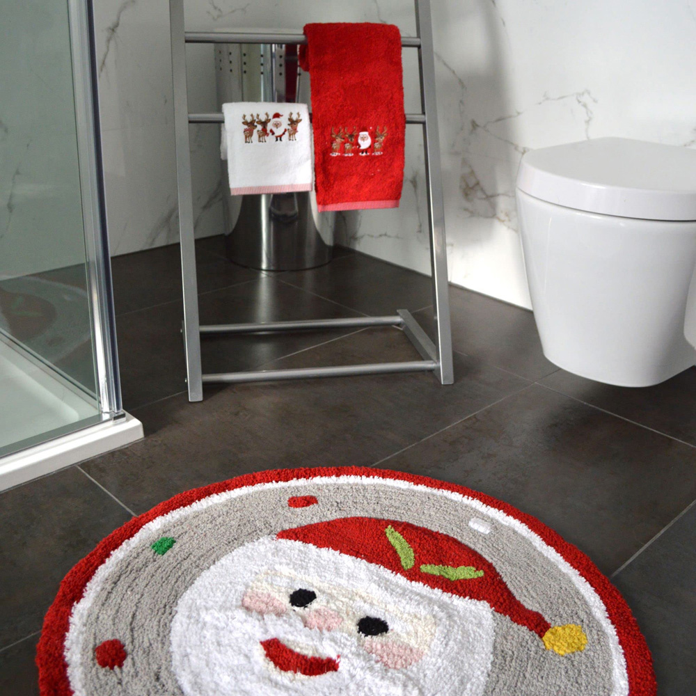 Allure Bath Fashions Christmas Santa Tufted Round Bath Mat Image 3