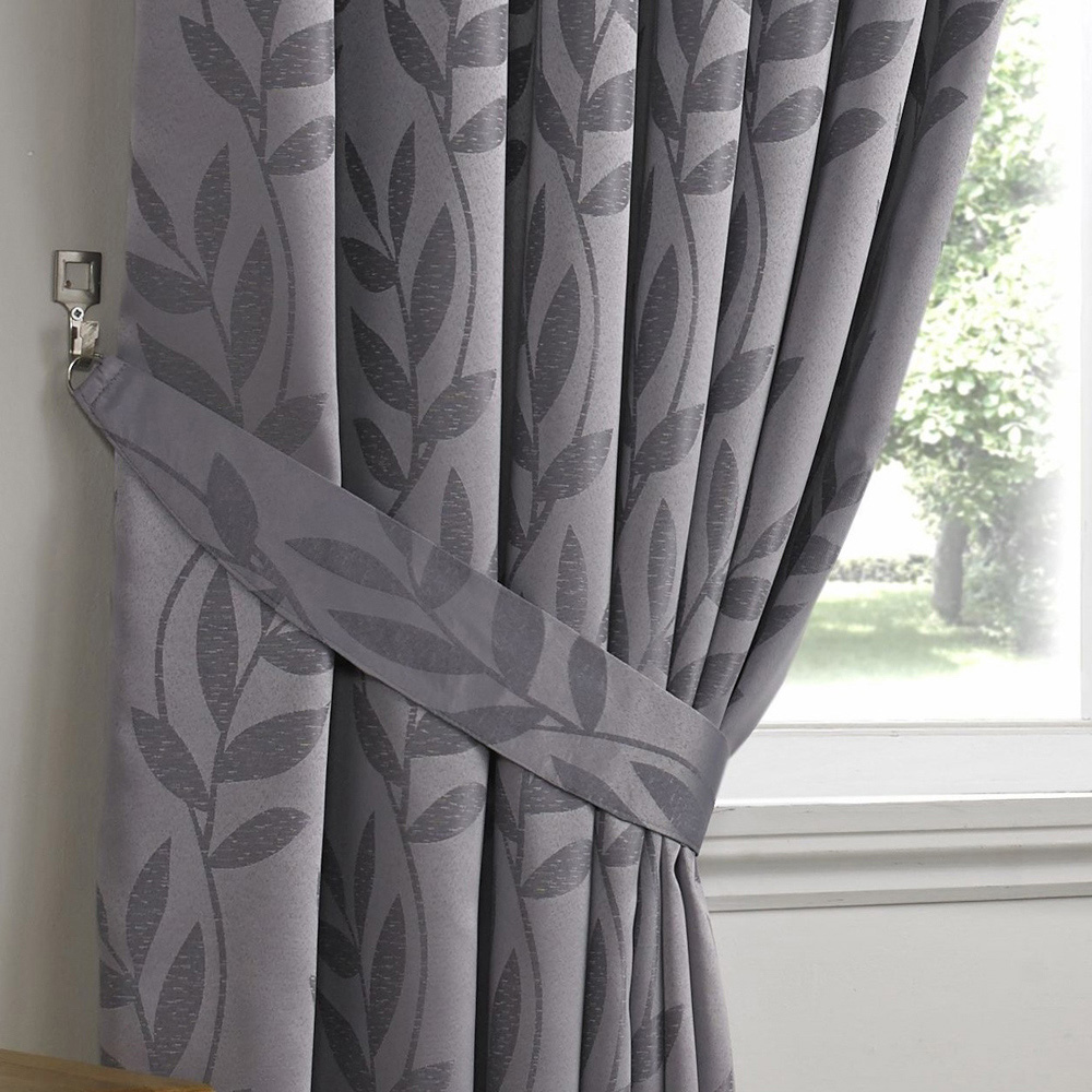 Alan Symonds Dupion Green Leaf Jacquard Ring Top Eyelet Curtains 117 x 229cm Image 3
