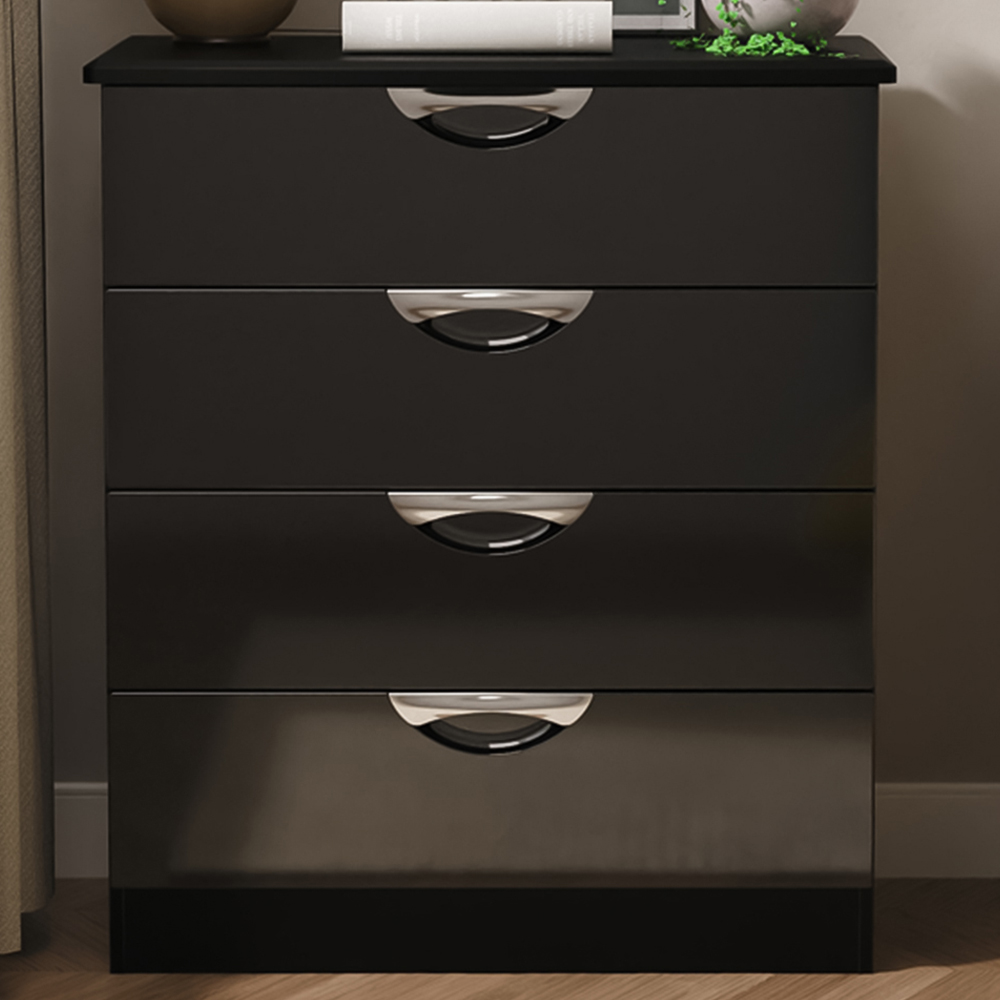 Crowndale Camden 4 Drawer Black Gloss and Black Chest of Drawers Ready Assembled Image 1