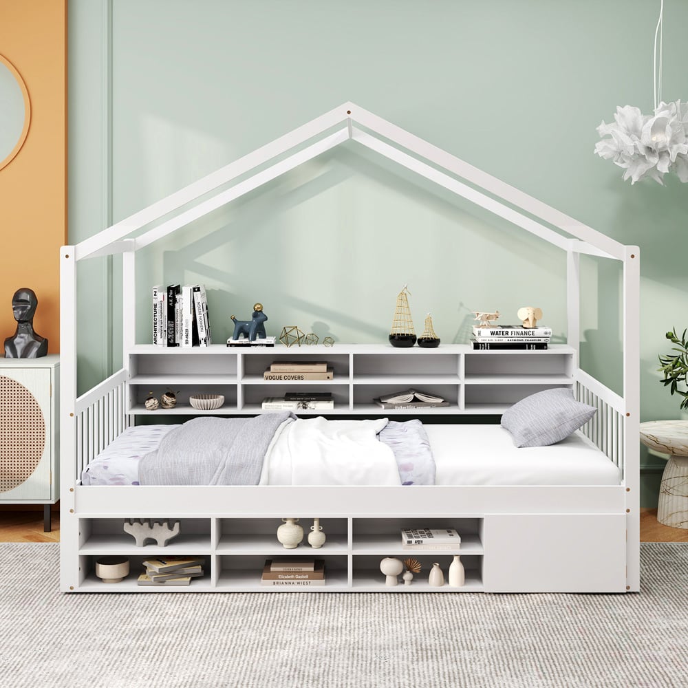 Costway Single White House Bed with Roof Image 3