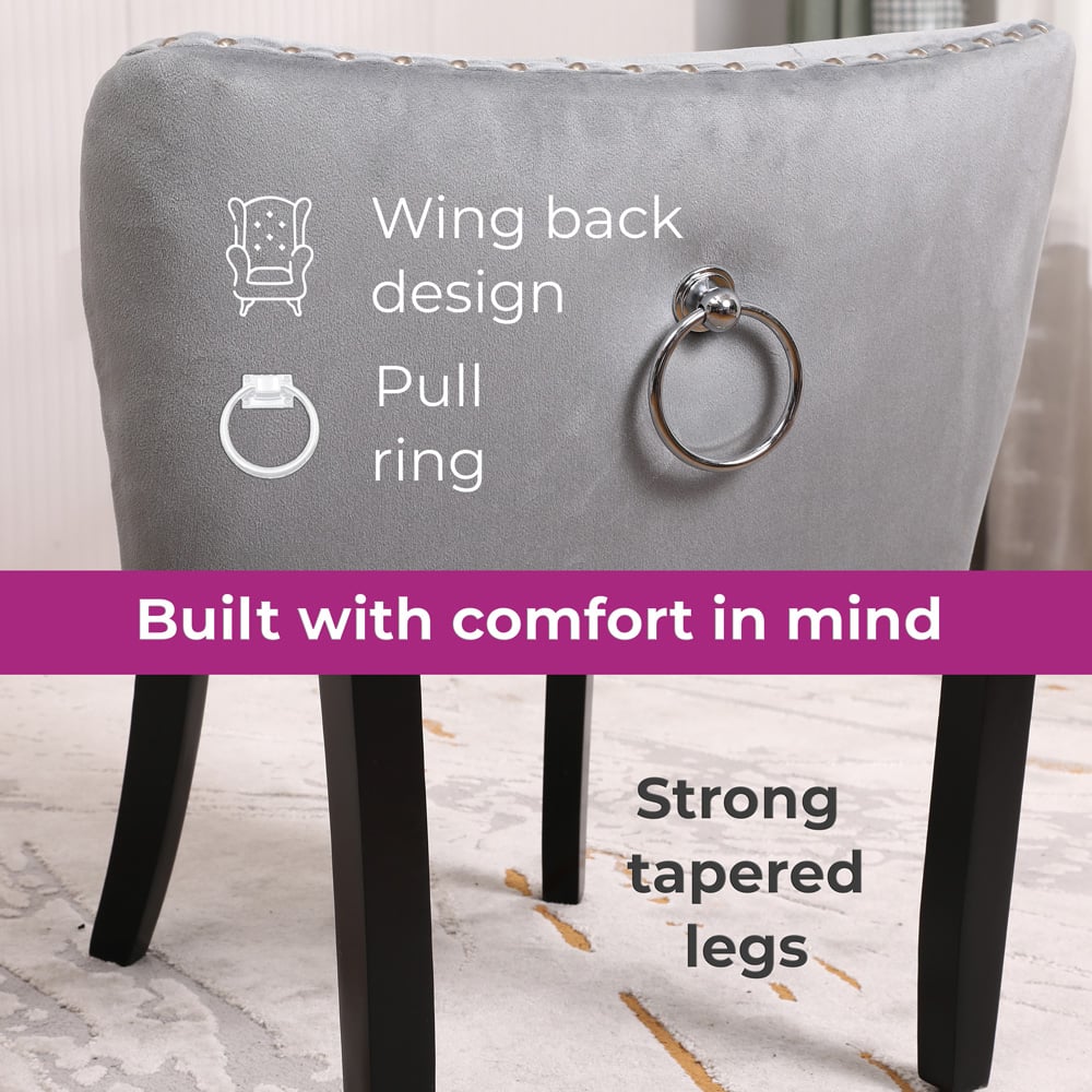 Neo Set of 2 Grey Studded Velvet Dining Chair Image 8