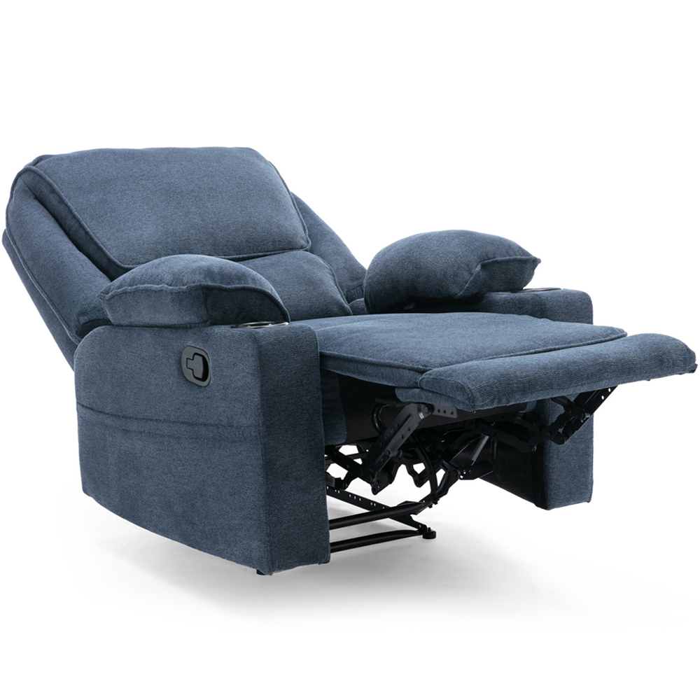 Furniture Online Sydney Blue Manual Recliner Chair with Cupholder Image 5