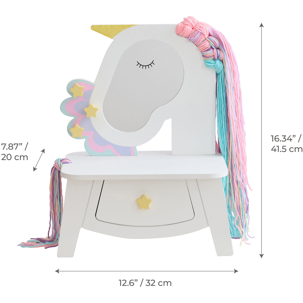 Teamson Kids Dreamy Unicorn White Tabletop Vanity with Real Wool Hair Image 9