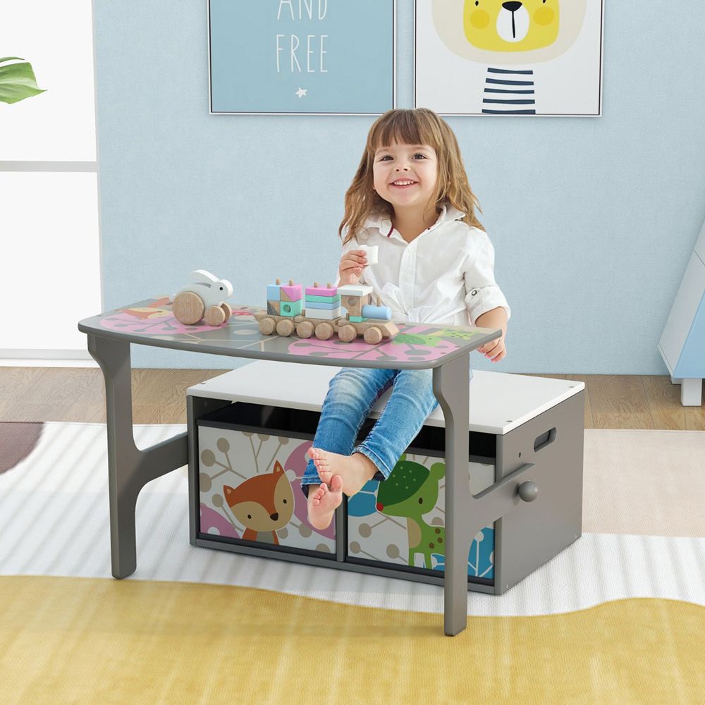 Costway 3 in 1 Grey Kids Convertible Activity Bench Image 4