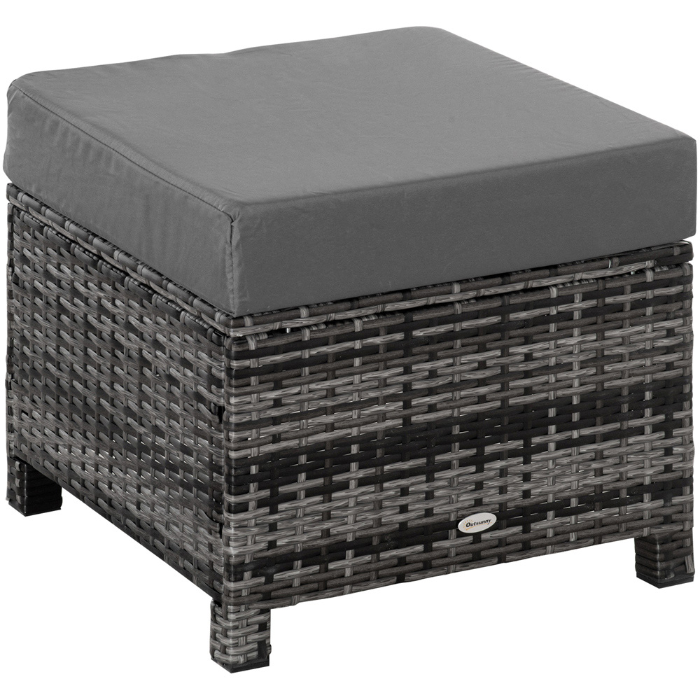 Outsunny Mixed Grey PE Rattan Footstool with Padded Seat Image 2