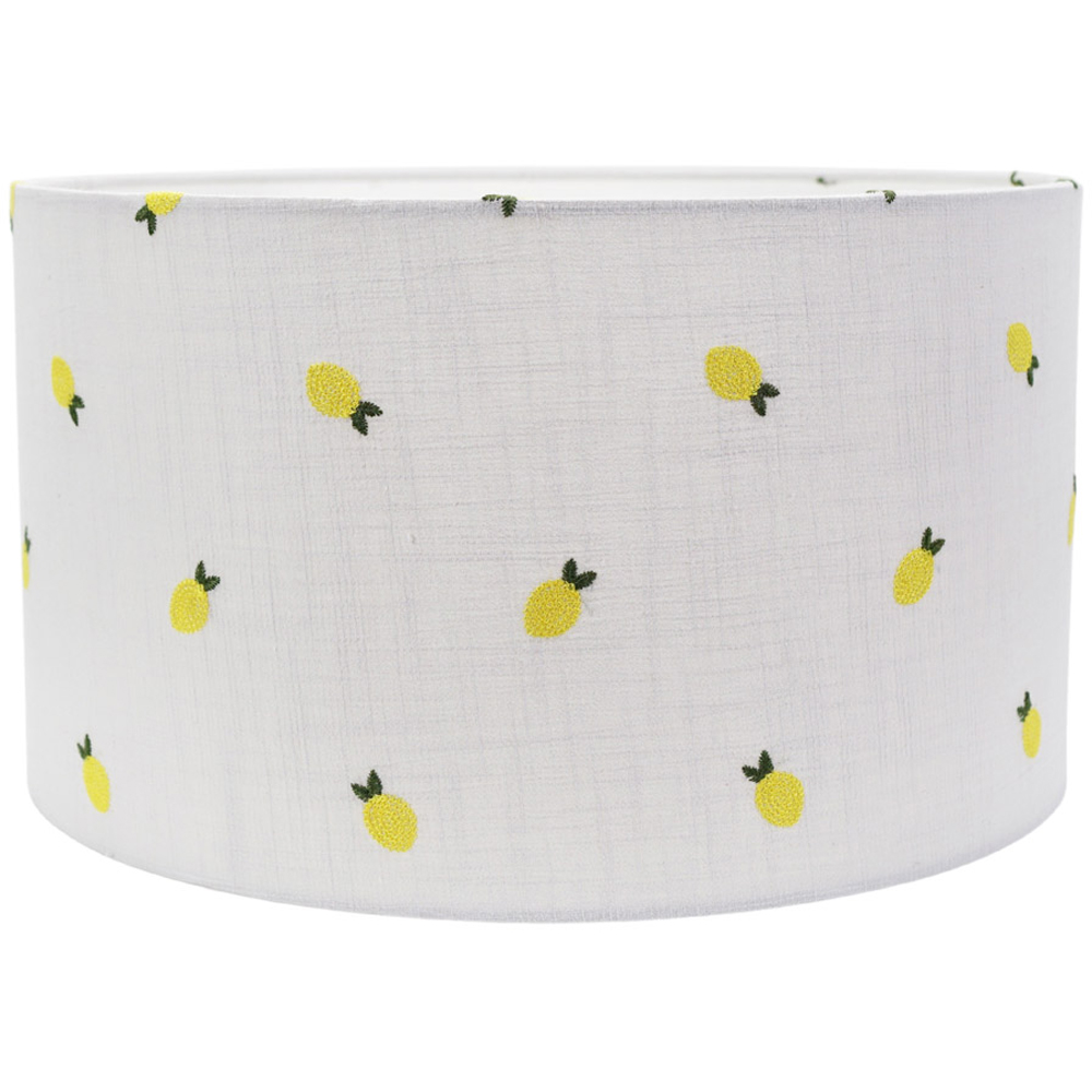 ValueLights Brae Natural White Lemon Embroidered Medium Drum Lamp Shade Image 1