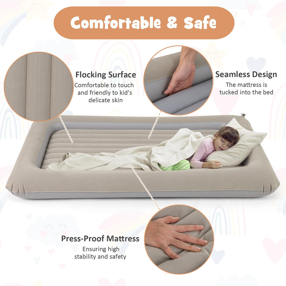 Costway Grey Inflatable Toddler Travel Bed with Electric Pump Image 4