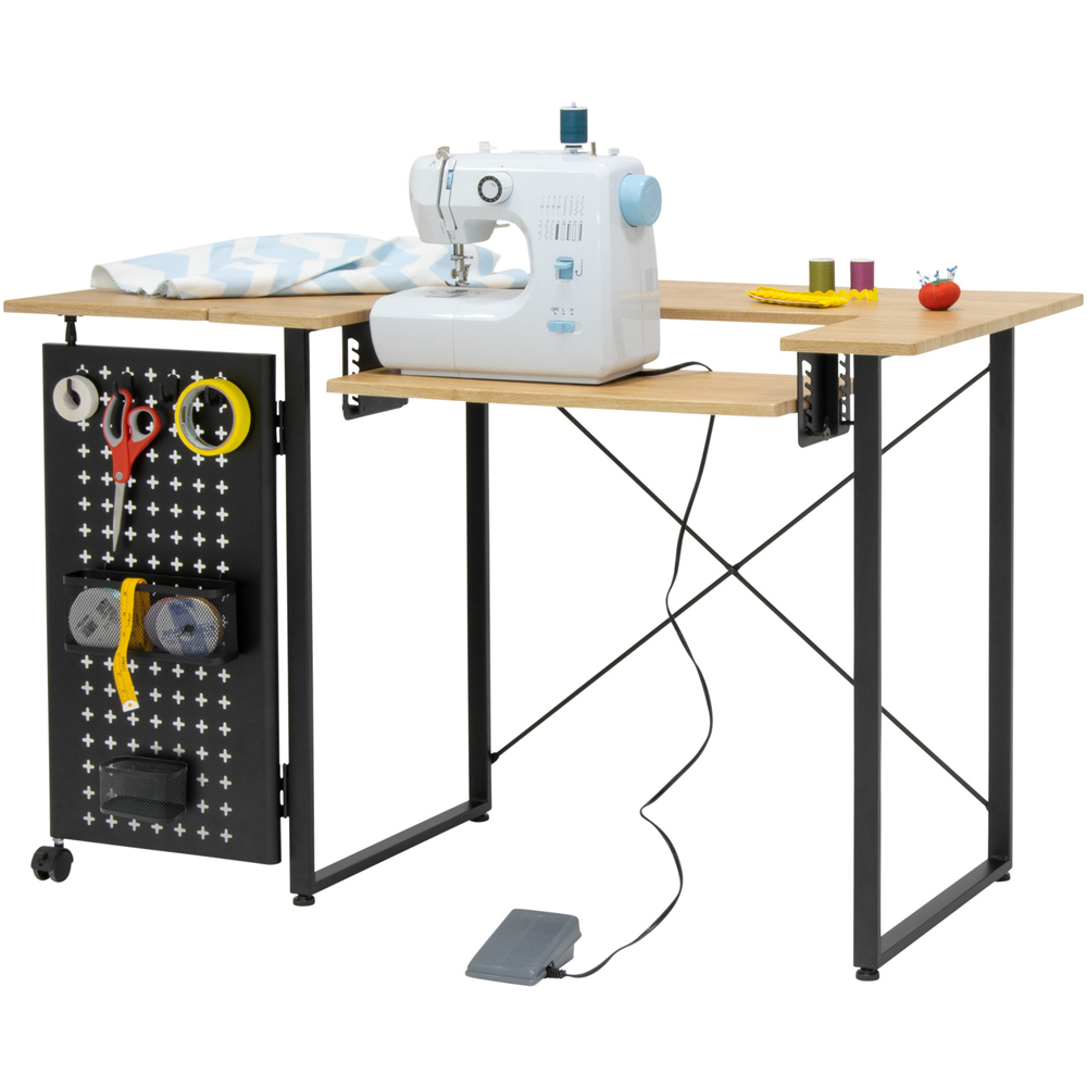 Sewing Online 13395 Wood and Black Sewing Table with Fold-Out Storage Panel Image 2