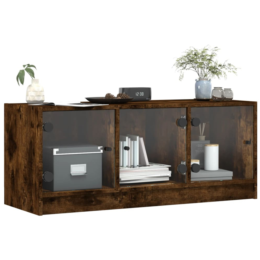 vidaXL 3 Glass Door Smoked Oak TV Cabinet Image 4