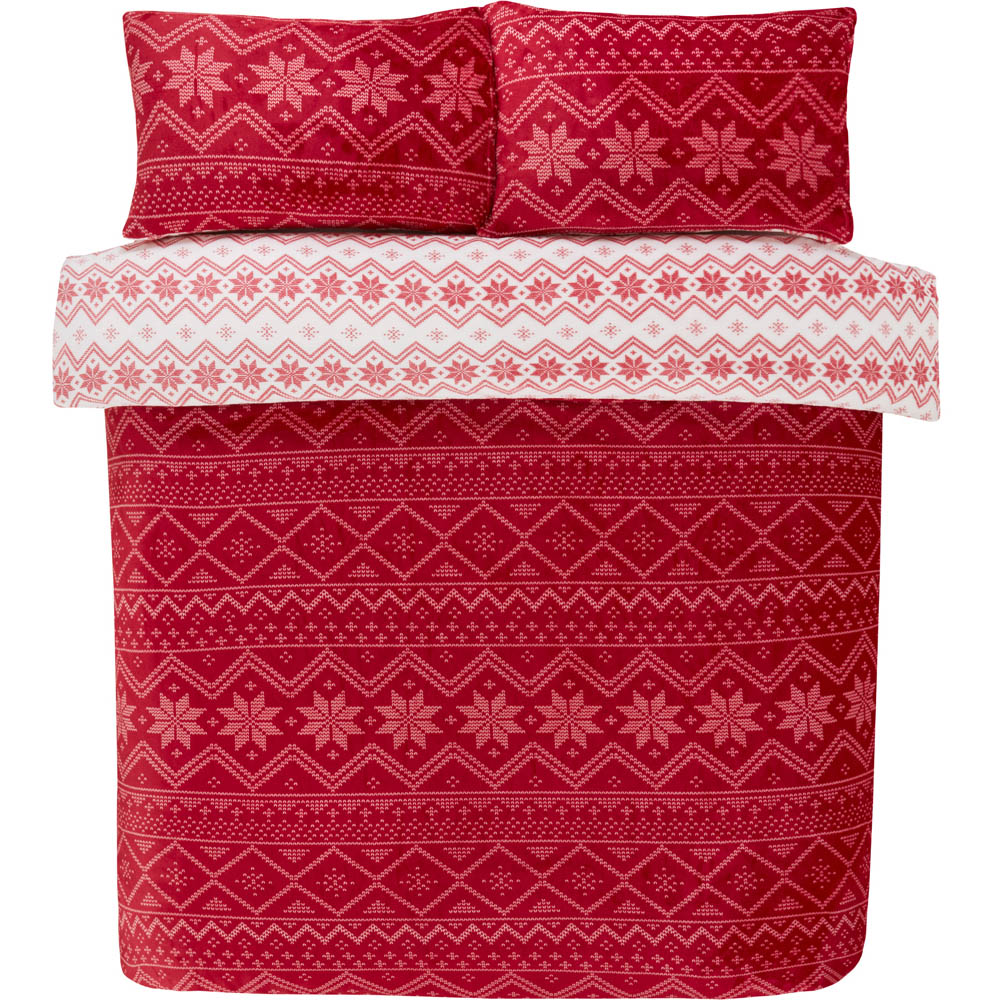 Smart Living Super King Size Red Fairisle Fleece Duvet Set Image 3