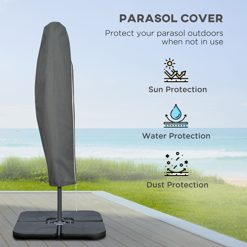 Outsunny Light Grey Banana Cantilever Parasol with Base Weights and Cover 3m Image 5
