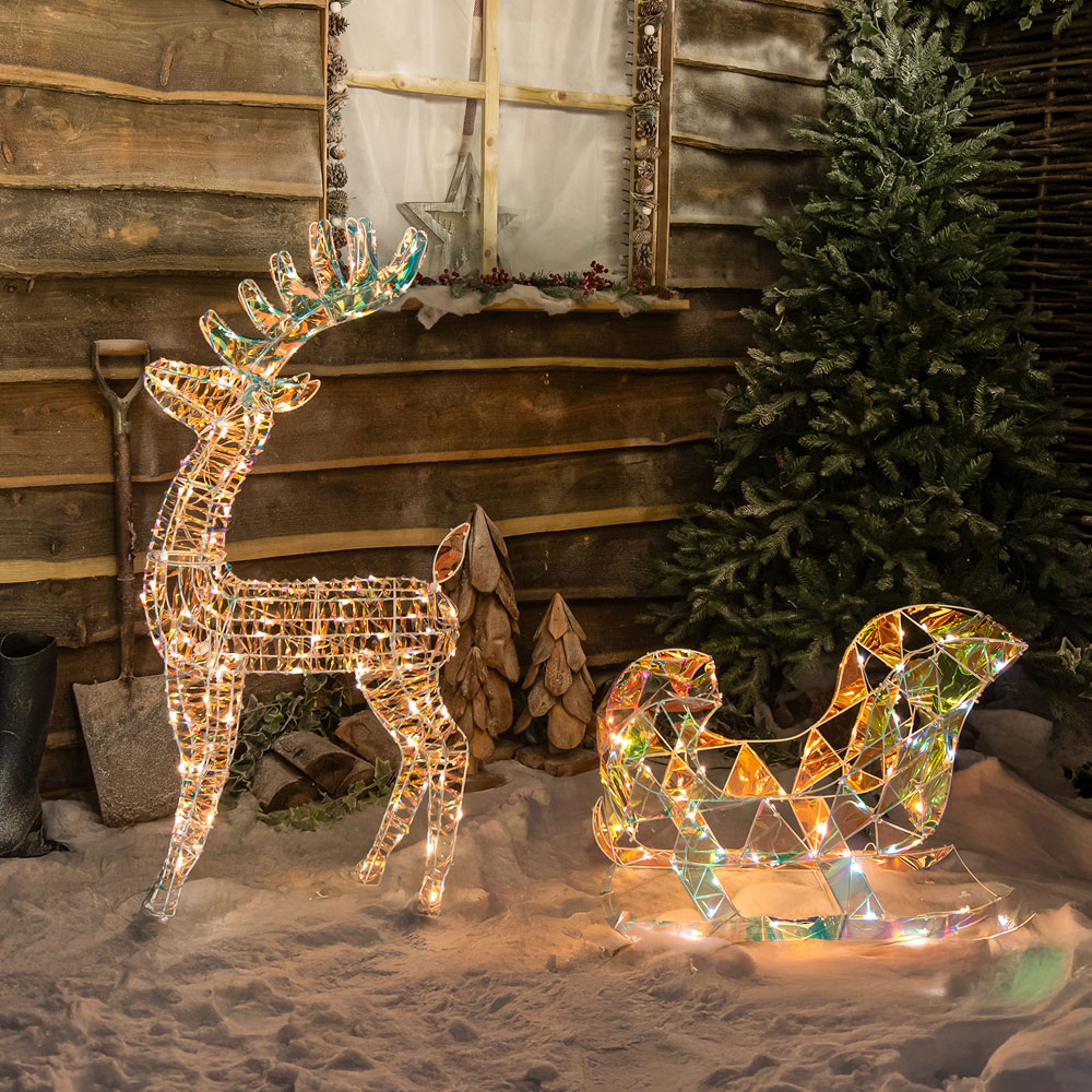 The Christmas Centre 120 LED Pre-Lit Laser Light-Up Reindeer and Sleigh 4ft Image 3