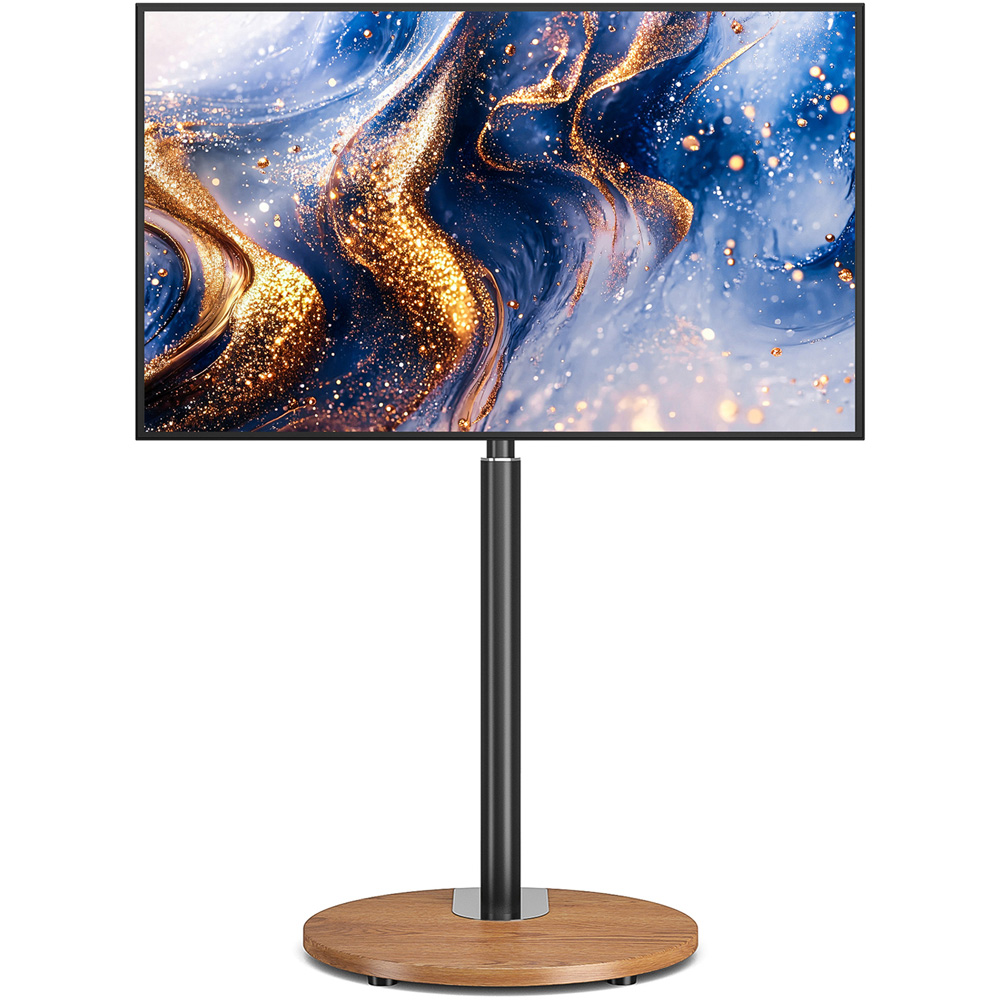 TTAP Black and Circular Oak Base Floor Pedestal TV Stand Image 3