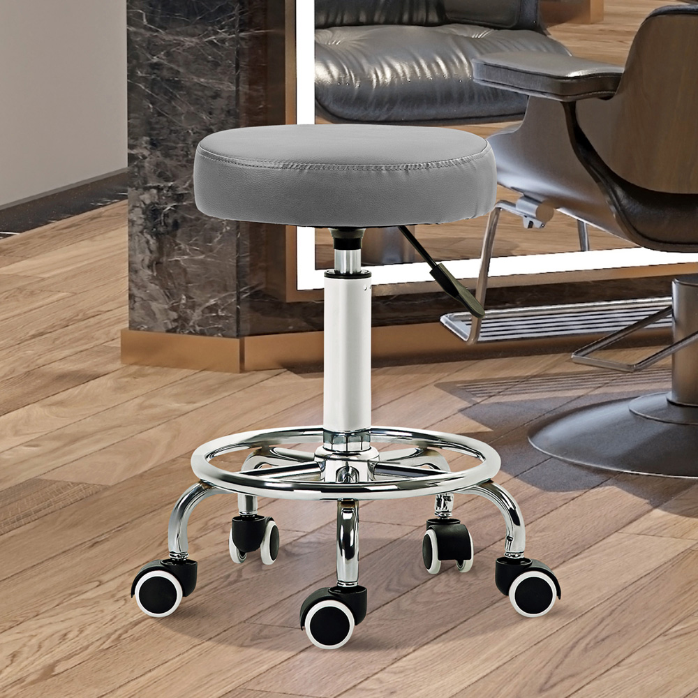 Portland Grey PU leather Round Adjustable Salon Stool Image 3
