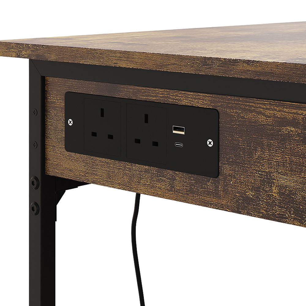 Living and Home Single Drawer Wood Grain Bar Table with Built-In Charging Station Image 5