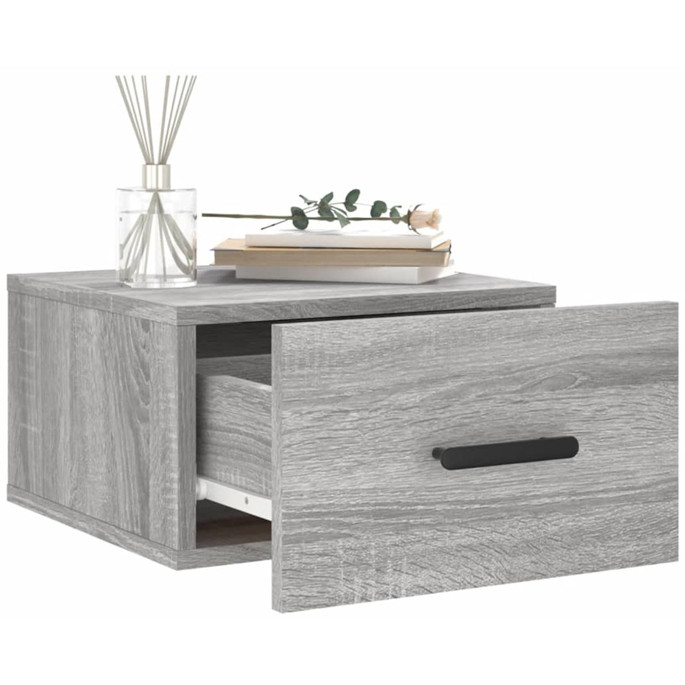 vidaXL Singe Drawer Grey Sonoma Oak Wall Mounted Bedside Table Image 4
